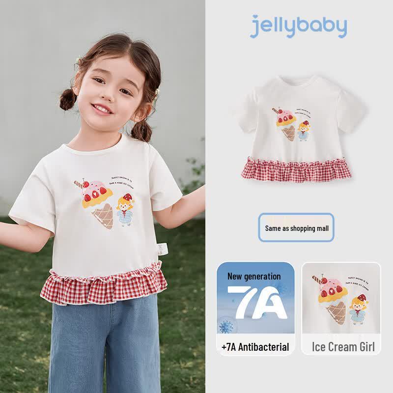 JELLYBABY Girls  Spliced Hem Short Sleeve T-Shirt 130