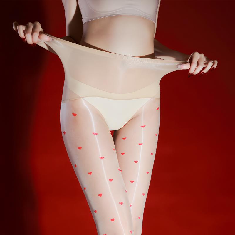 Pantyhose Women Sexy Heart Printed Aurora Stockings 360 Seamless Crotch Sockings Ultra-Thin Silky Oil Shiny Transparent Socks