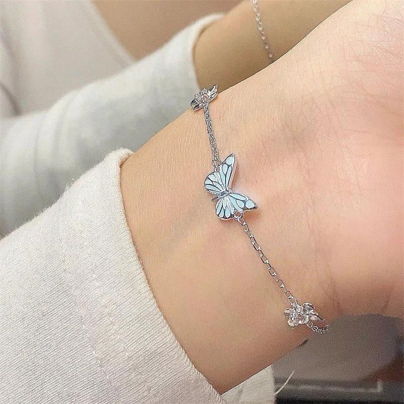 Vintage Luminous Butterfly Pendant Necklace and Bracelet for Women Glow In The Dark Christmas New Year Party Jewelry Gift
