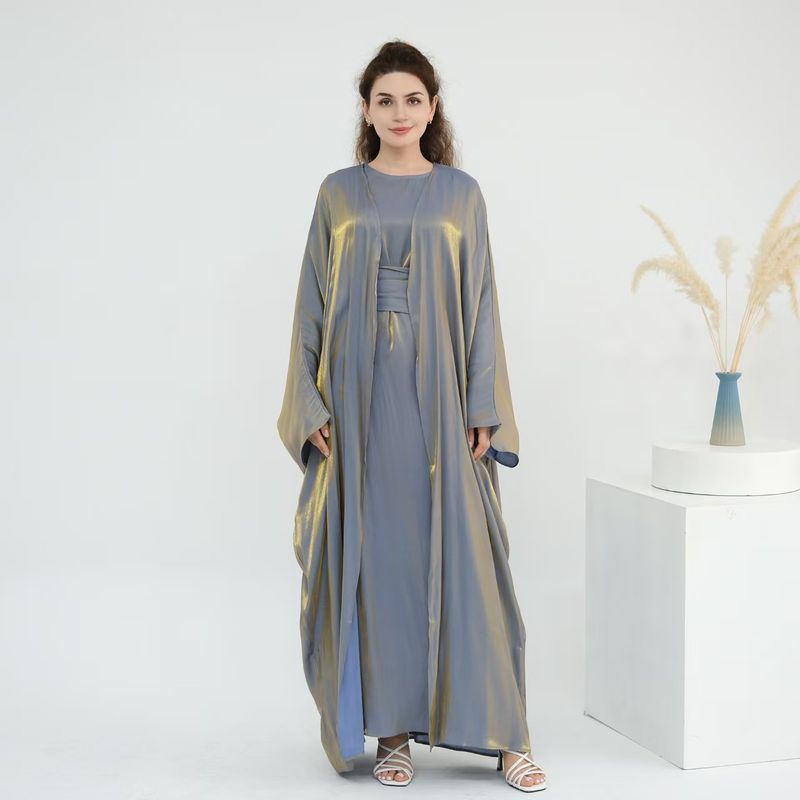 

New Middle East Dubai Elegant Solid Cardigan Robe Dress Two-piece Set Two Piece Dress Set Dark gray 2XL