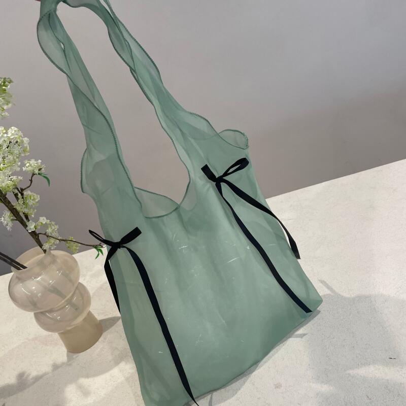 Gentle Bow Tie Shoulder Bags For Women Summer Travel Seaside Beach Bags Simple Female Tote Bags Korean Ladies Fashion Handbags