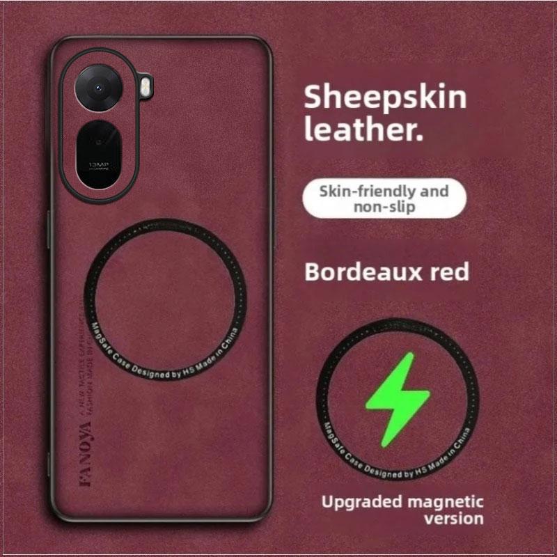 For MagSafe Sheepskin Shockproof Case For POCO C85X Magnetic Wireless Charging PU Leather Lens Protection Cover For Redmi A7 Pro