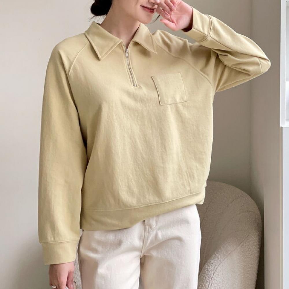 New Arrivals Open Run Half Zip Raglan Solid Color Crew Neck Sweatshirt Light Y
