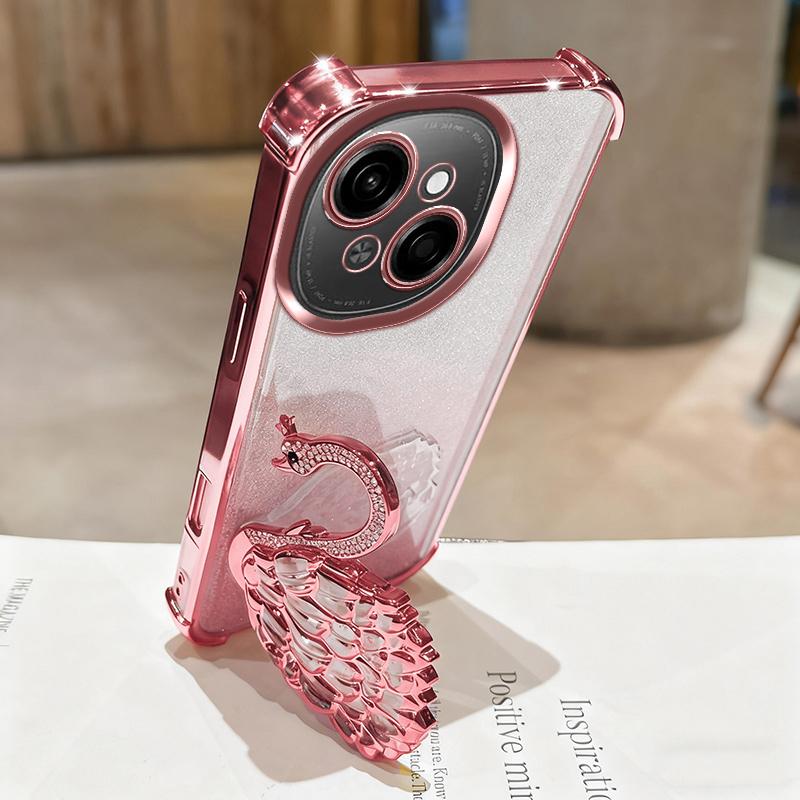 KEYSION Nárazuvzdorné pokovované TPU puzdro na telefón pre TECNO Spark Go 1 1S Go 2025 Trblietavé zdobené labuť so stojanom Zadný kryt pre Pop9 4G