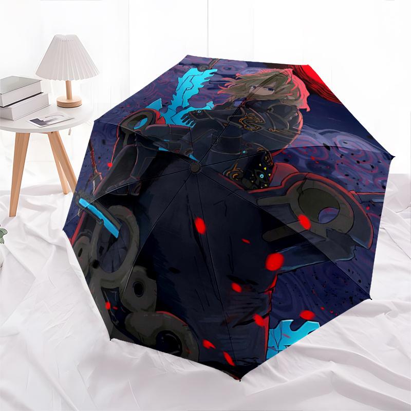 

1pc Heroic Warrior Amidst Stormy Skies Cartoon Umbrella, Portable 3-Fold Compact Umbrella, Suitable for Camping, Hiking and Travel, Ideal Easter Birth