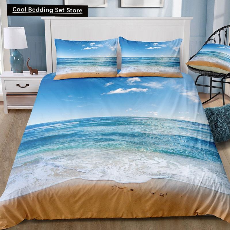 Set de lenjerie de pat Dream NS Modern Nature Imprimare digitală 3D Plajă Coconut Grove Summer Dormitor Husă de pilote Față de pernă Kit de lenjerie de pat