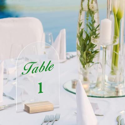 10/20/30/50PCS Arch Acrylic Sign Set Blank Clear Arch Sheet with Wood Place Card Holder Stand Table Decor for Wedding Party