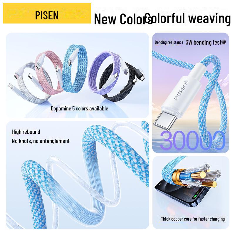 Câble de Charge Rapide Type-C Double Tête PISEN pour iPhone 15 Pro Max