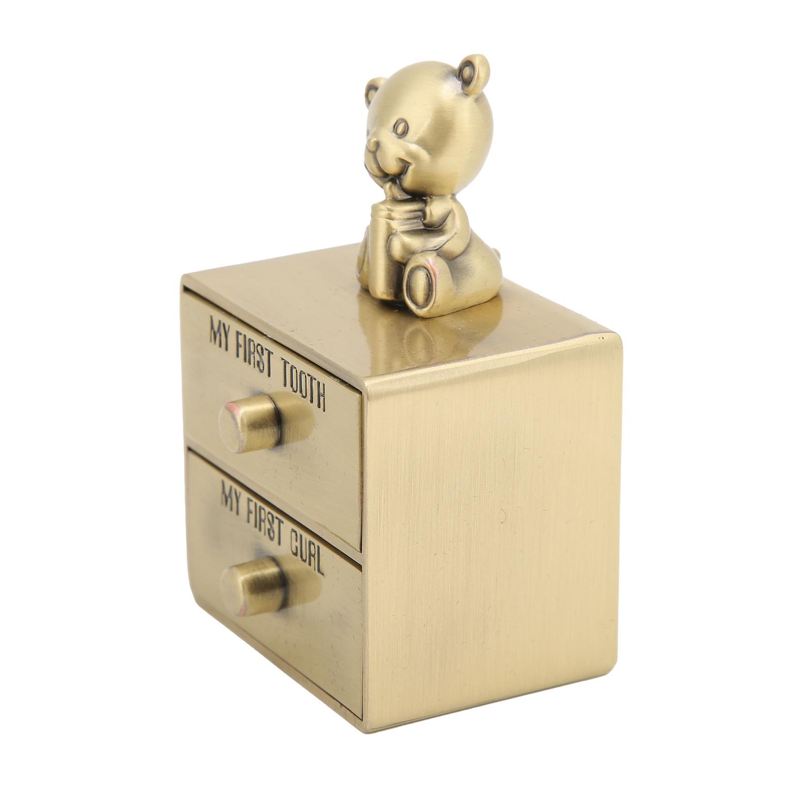 

Tooth Box Metal Cute BearShape Storage Case with 2 Drawers for Children Growth Memorial Gift бронзовый