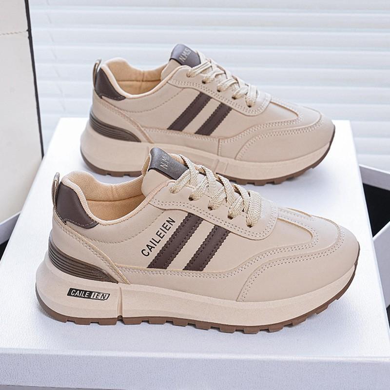 

Breathable Leather Sneakers Women Korean Style All-matching Platform Sole Height-increasing Casual Running Daddy Shoes 36