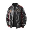 Mens Oversized Embroidered Biker Jacket Hooded Loose Fit Faux Leather Streetwear Coat Size M-8XL