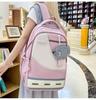 Large Capacity Color Block Student Backpack with Small Fish Pocket - Wear-Resistant Casual Design