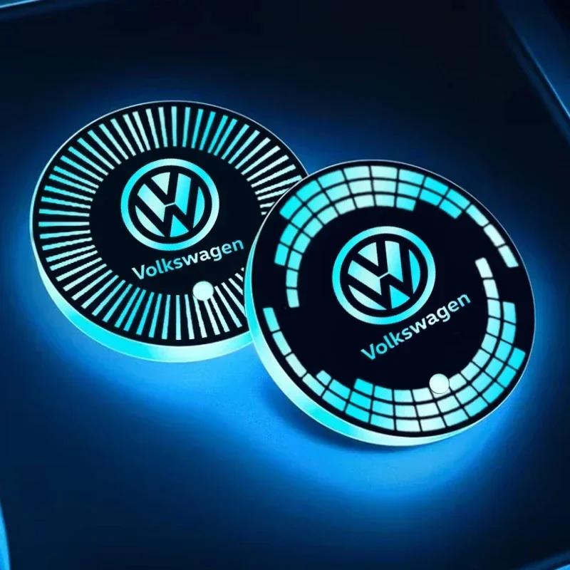 Für VOLKSWAGEN VW LED Auto Getränkeuntersetzer Licht Becherhalter Matte Ambiente Lampe für Volkswagen Golf Passat Jetta Tiguan Polo Bora Beet