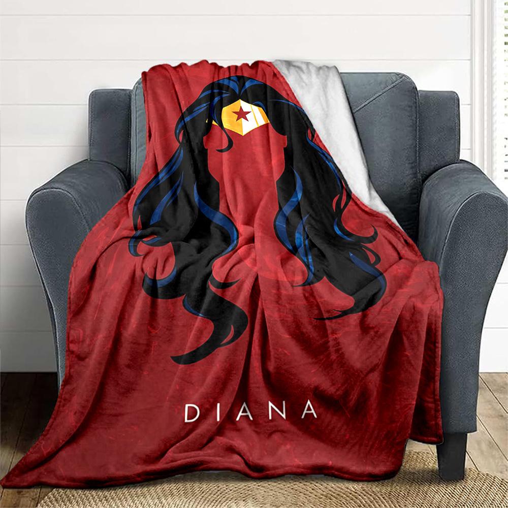 1pc Wonder Woman Diana Flannel Throw Blanket Lightweight Soft Warm All Season Blanket for Sofa, Bed, Travel, Camping L1024222
