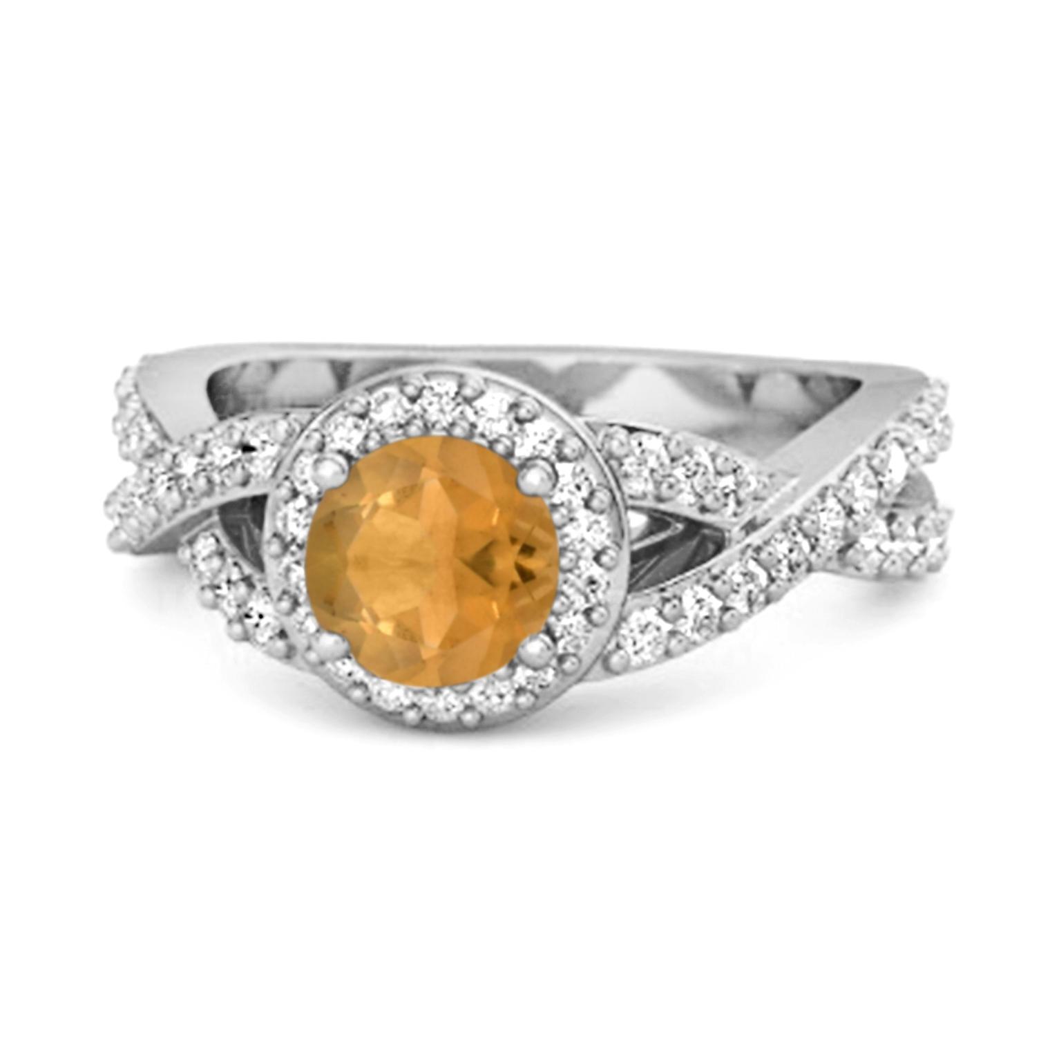 

Citrine Halo Accents Ring- 925 Sterling Silver 6 білий
