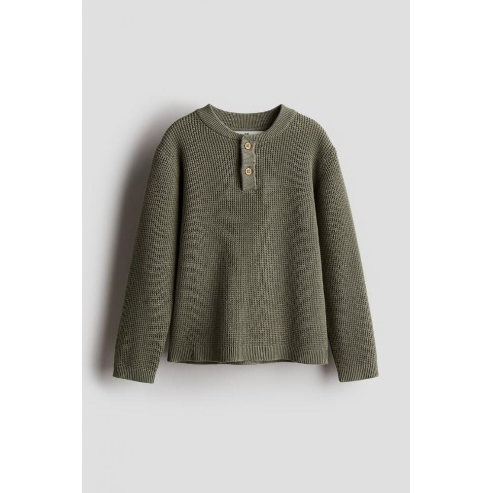 

Свитер хенли вафельной вязки HM цвета хаки и зеленого цвета