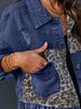 European-American Leopard Print Patchwork Ripped Denim Jacket - Women's Casual Autumn Fashion.