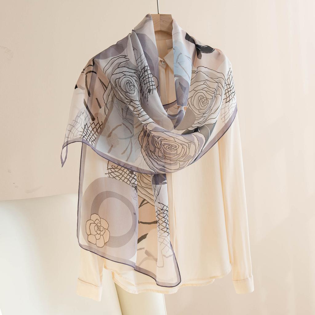 Korean Atmosphere Scarf for Women's New Spring and Summer Style Mulberry Silk Screen Printed Shawl Gift for Elders