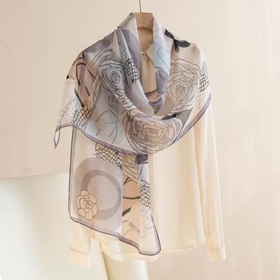 Écharpe Ambiance Coréenne pour le Nouveau Style Printemps et Été pour Femmes Châle en Soie de Mûrier Imprimé à l'Écran Cadeau pour les Aînés