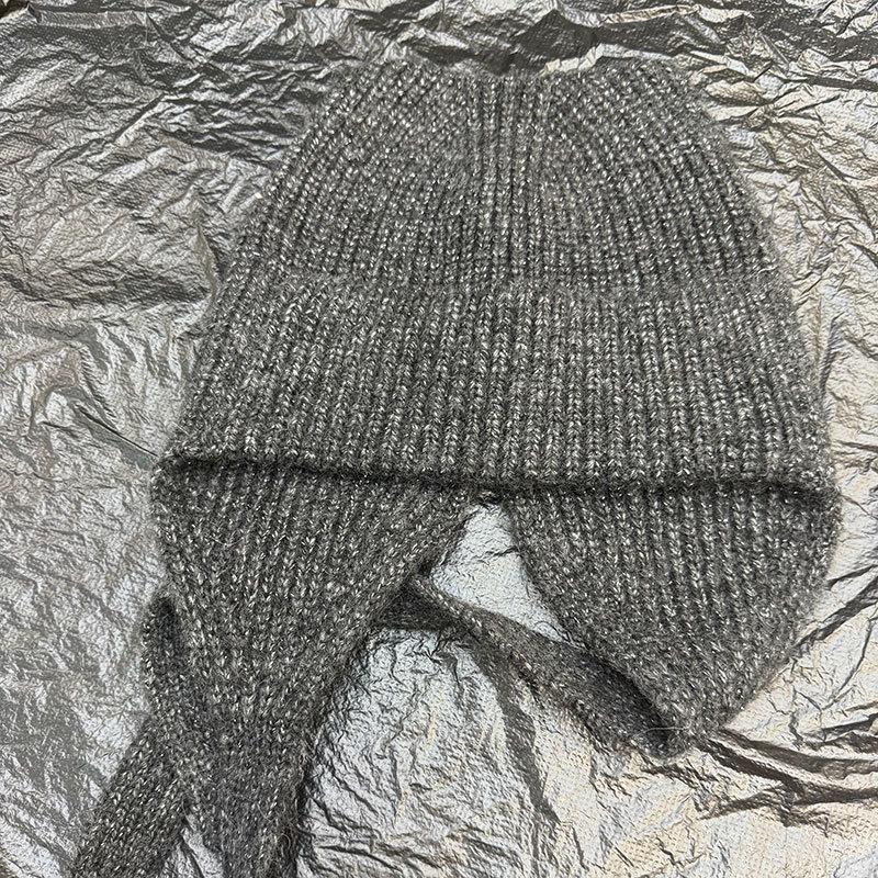 Cute Cat Ear Knitted Ear Protection Hat Women's Autumn and Winter Lace-up Wool Hat Strap Warm Cold Hat Versatile Bald Hat