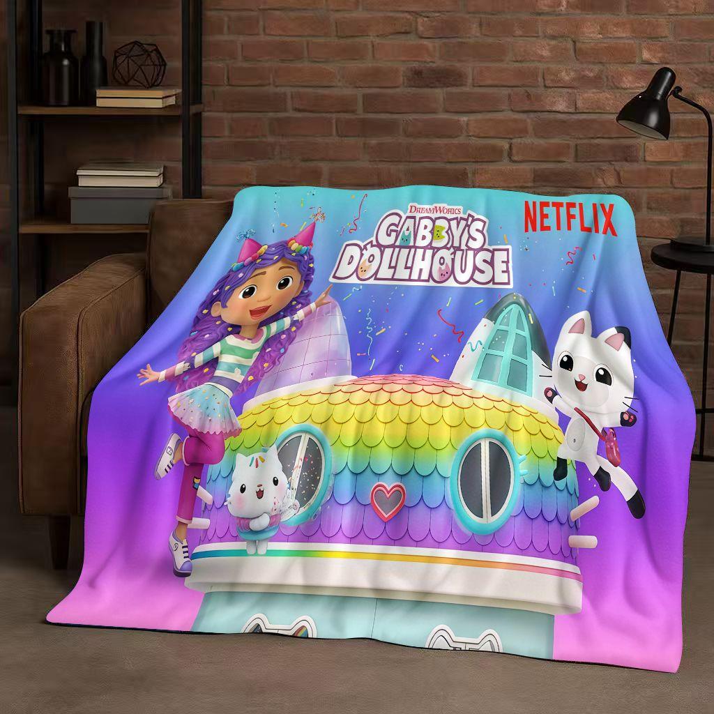 HD Niedliches Gabi's Puppenhaus Cartoon Flanelldecke, Ultra Weiche Warme Plüschdecke für Zuhause Schlafzimmer Bett Sofa Abdeckung Picknick Mädchen Geschenk