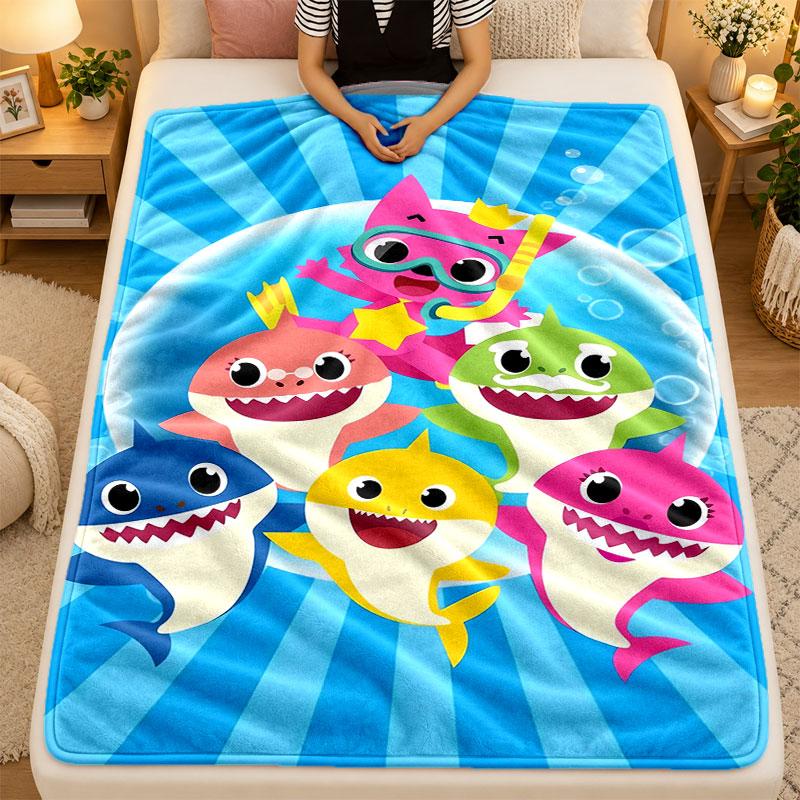 Flannel BlanketBaby Shark Warm Soft Throw Blanket for Indoor Sofa Bed Living Room Use