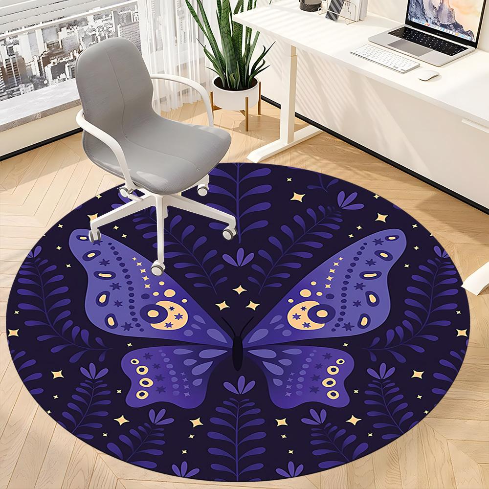 1pc Butterfly Night Office Round Area Rug, Mat Suitable For Office, Under Office Chairs Bedroom Living Room Home Decor, Room Deco