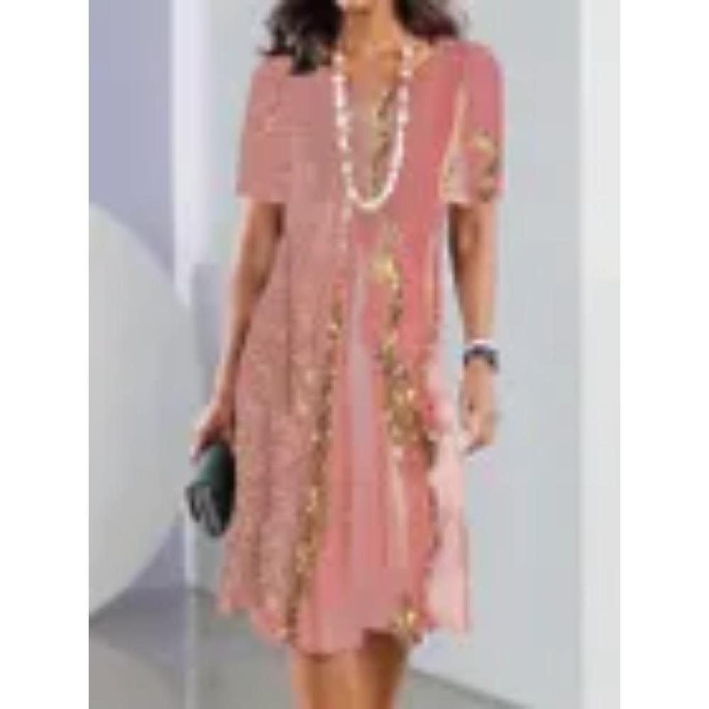 Ladies' Fashionable Round Neck Short Sleeved Dress Summer Clothing