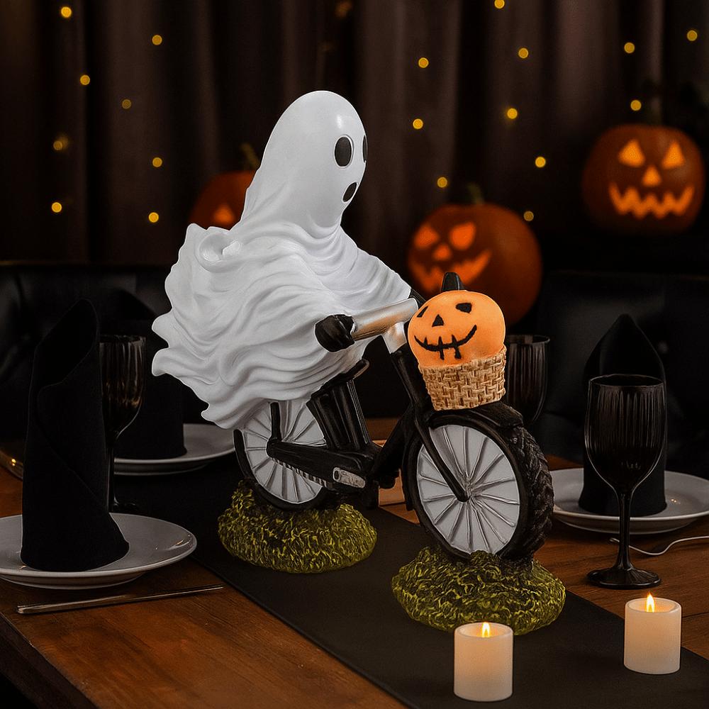 Cartoon Ghost Figurines Ornament Funny Ghost Statue Unique Ghost Bike Rider  Halloween
