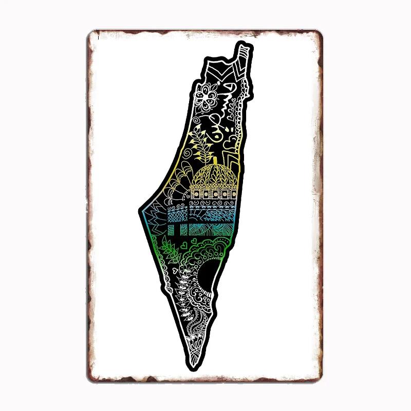 

Palestine Map with Beautiful Mandala Metal Sign Poster Garage Room Wall Decoration Cinema Living Custom Tin Vintage Home Deco 20x30cm（7.8x11.8inch）