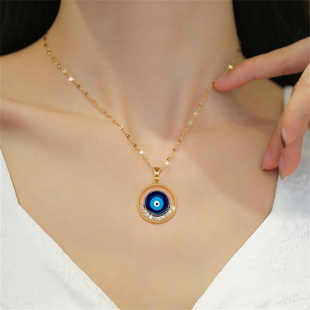 Vintage Edelstahl Türkisches Blaues Böses Auge Anhänger Halskette Für Frauen Männer Trendy Glänzend Zirkon Dämonenauge Choker Glücksbringer Schmuck