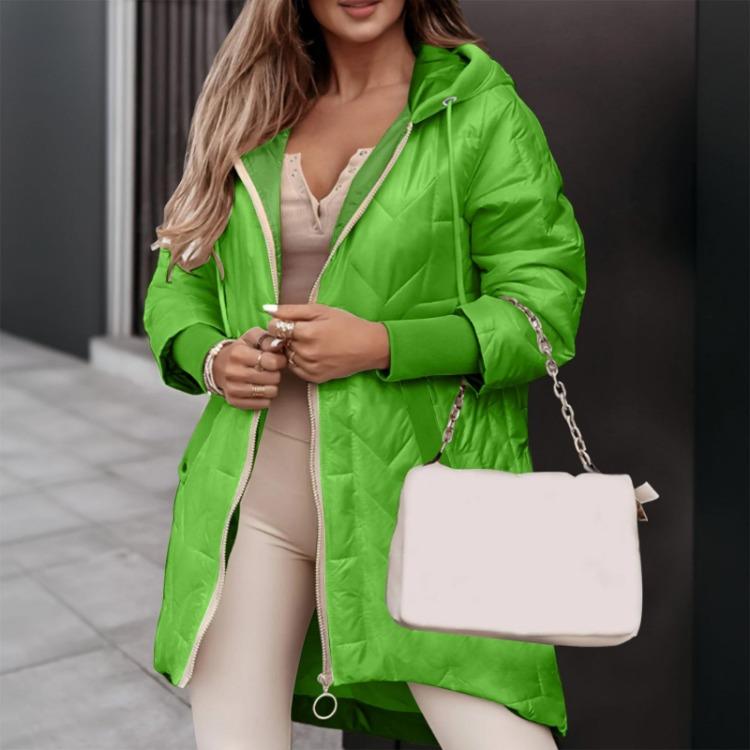 Winter Warm Hooded Coat Women Long Sleeve Solid Color Zipper Loose Fashion