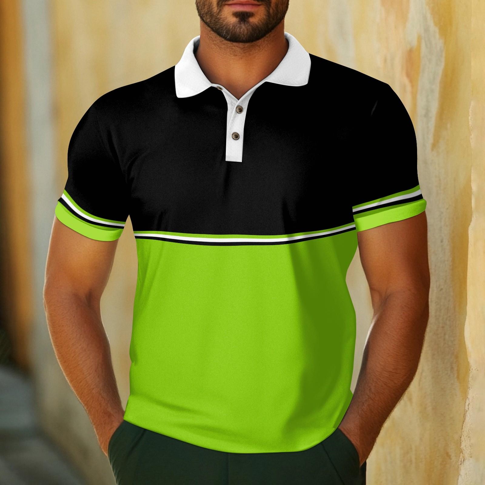 Men s Casual Breathable Short Sleeve Striped Plaid Printed  Shirt M
