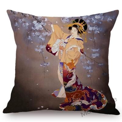 Floral Asian Girl Woman Japanese Geisha Art Sofa Pillow Case Japan Painting Beauty Goddess Home Decor Cotton Linen Cushion Cover