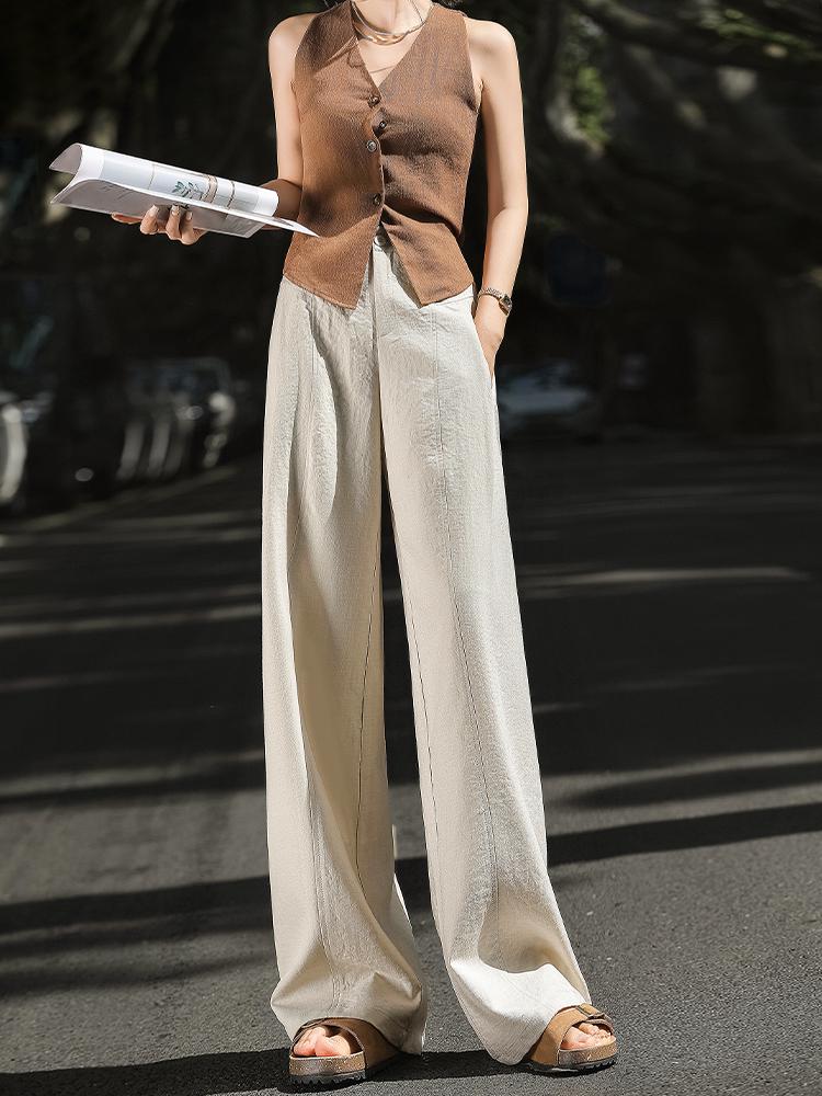 Women's Tencel Linen High Waist Wide Leg Pants - Summer 2026, Old Money Style, Relaxed Casual Loose Fit