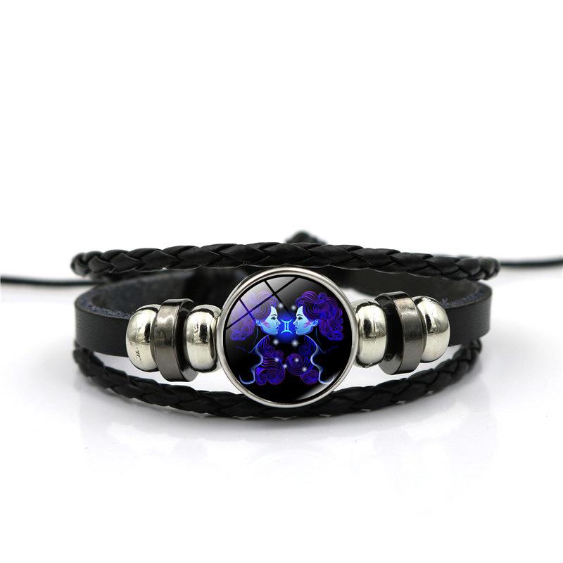 12 Constellation Time Gem Bracelet for Men and Women, Birthday Gift Trend Hand-woven Beaded Bracelet Personalized Jewelry
