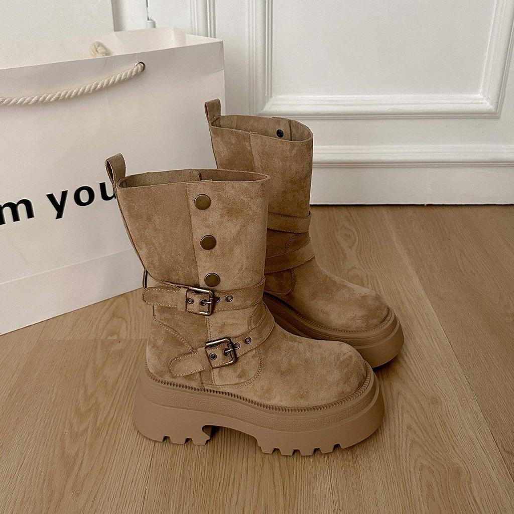 British Style Platform Heightening Martin Boots Women's New Small Slim Medium Tube Knight Short Boots In Autumn and Winter 2025