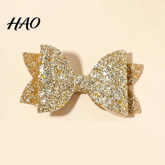 Glitter Bow Hair Clips for Girls 2Pcs Solid Color Clip Girls, Double Layer Sparkling Decorative Toddlers Hairpin, Accessory with Non-Slip Grip