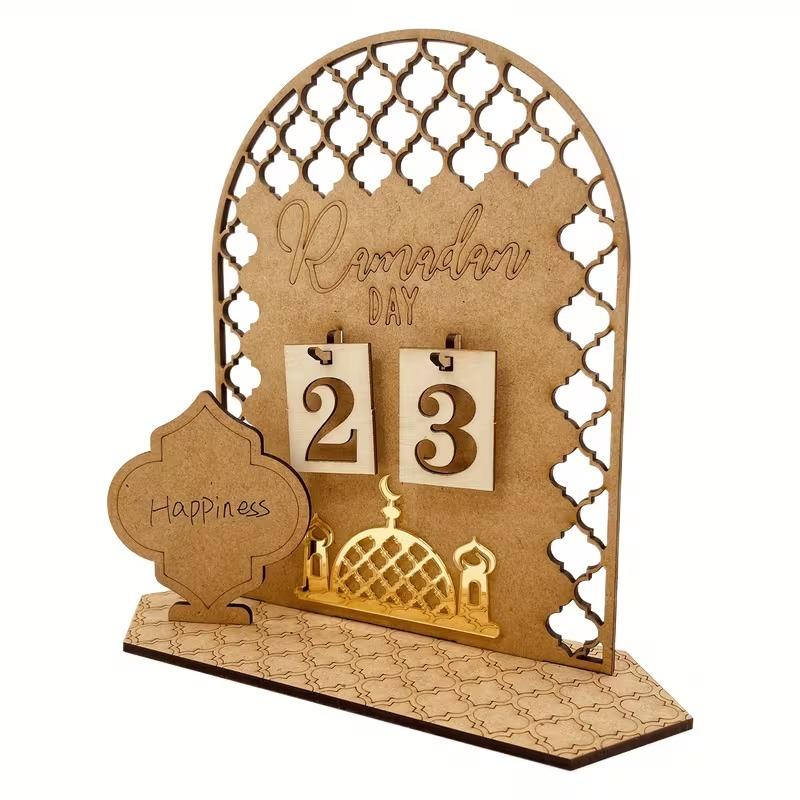 Eid Mubarak Wooden Advent Calendar for Ramadan Countdown Date Tracker 2026 Islamic Holiday DIY Gift for Kids