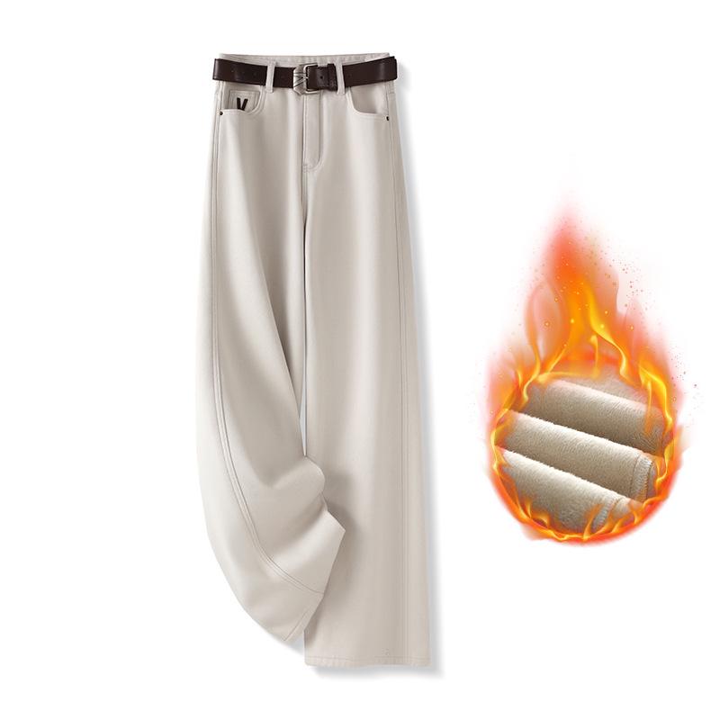 2025 Retro Yellow Plus Velvet Wide-Leg Women's Jeans: Spring & Autumn Collection