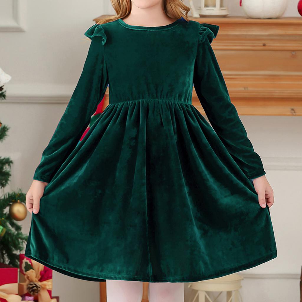 Children's Fashion Ruffled Long Sleeve  Sky Mesh Dress