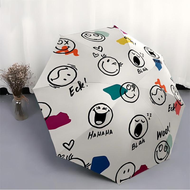 1pc Emoticons Faces Automatic Open/Close Umbrella, Windproof, Folding Compact Umbrella with Lightweight Design for Women/Men075