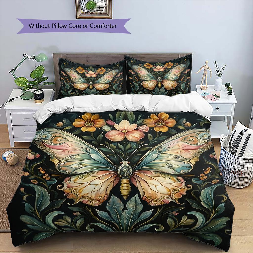 Butterfly in Flower Bushes  Pattern Bedding Quilt Set Quilt Cover Pillowcase Home Decoration  Gift (1 * duvet cover + 2 * pillowcase, without core)