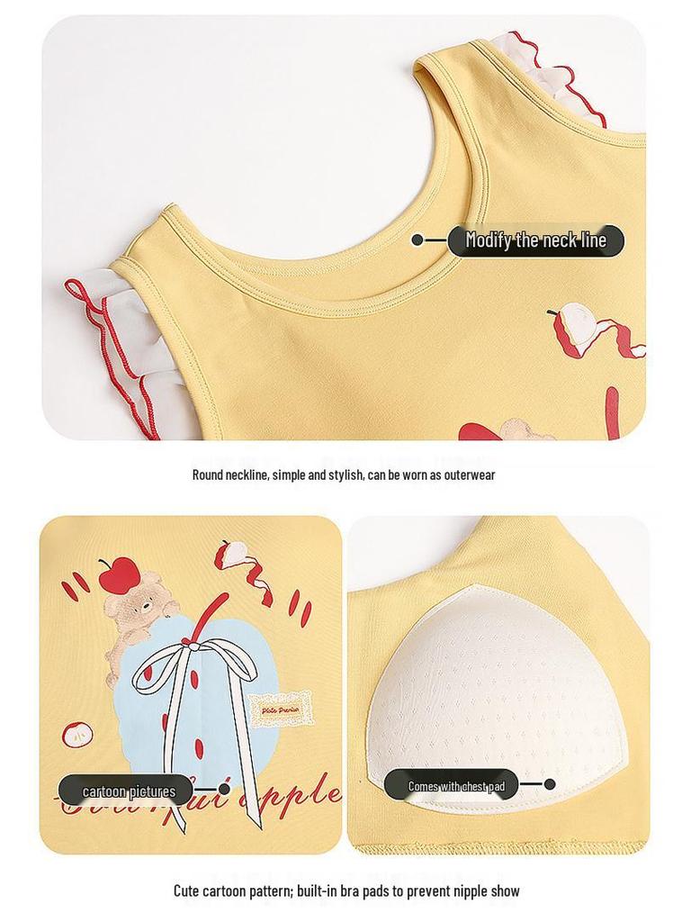 2026 Women's Summer Cotton Pajama Set with Built-in Bra, Cute Cartoon Tank Top & Shorts for Indoors and Outdoors