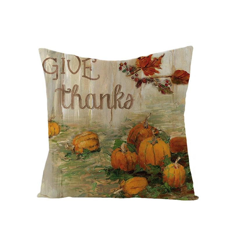 Thanksgiving Cushion Cover Pumpkin Print Harvest Polyester Cushion Cover Office Sofa Cushion Cover
