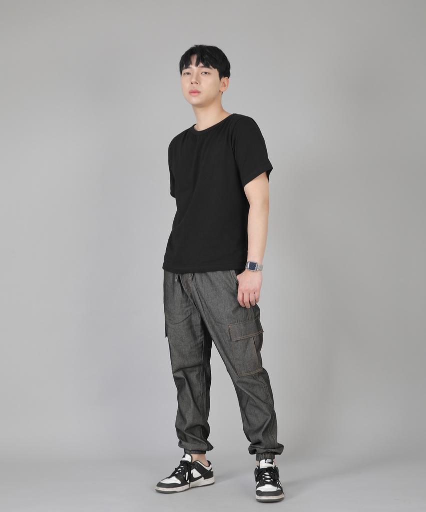 Seinteukeulu Retro Line Cargo Jogger Pants Rl-311Cj Denim Gray Black