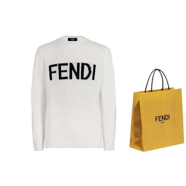 Fendi Sweaters Men's White Crew Neck Moderate Straight Fit FZZ387A3M3F0QA0