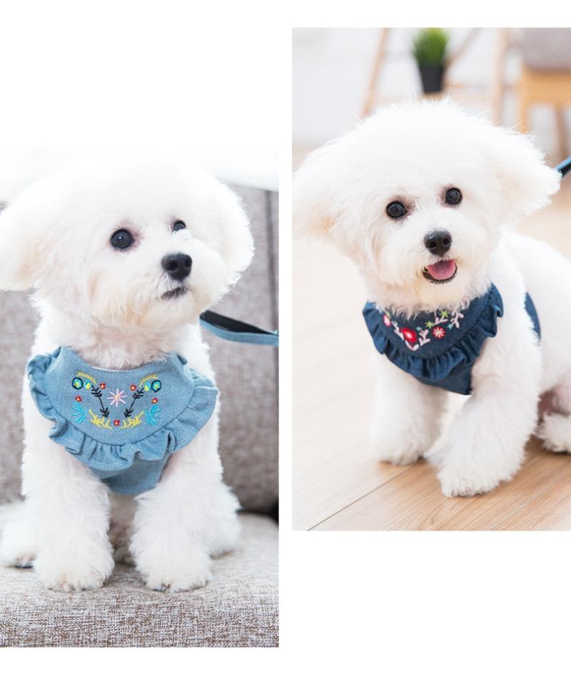 Denim Vest‑Style Pet Harness and Leash Set, Adjustable Soft Chest Harness for Small Dogs Cats, Walking Lead for Teddy Puppy