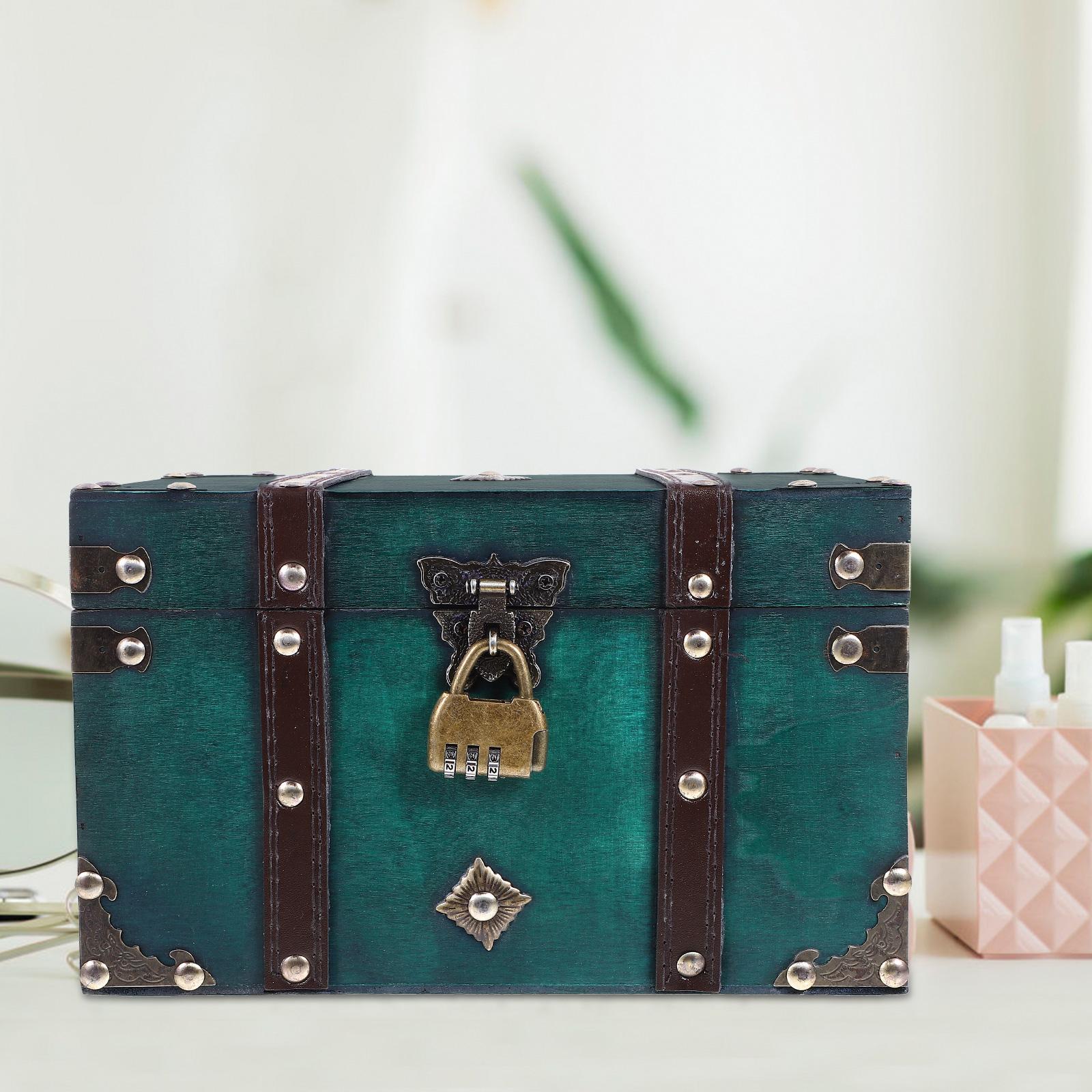 

Vintage European Style Jewelry Box Large Capacity Wooden Treasure Chest with Lock for Home Decor wooden treasure chest 25.00X17.00X15.50CM зелений