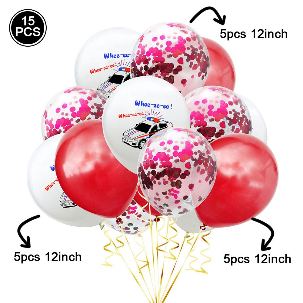 12 Inch Glitter Balloon Cartoon Print Police Car, School Bus, Ambulance Latex Balloon Safety Knowledge Party Decoration